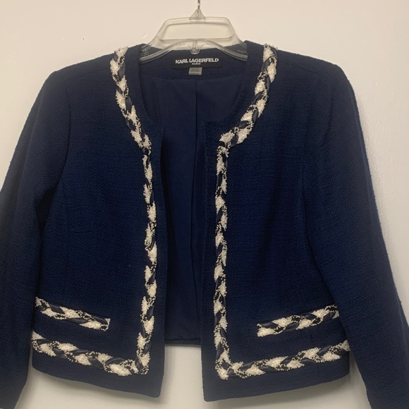 Karl Lagerfeld Navy and Cream Women's Blazer - Picture 6 of 6